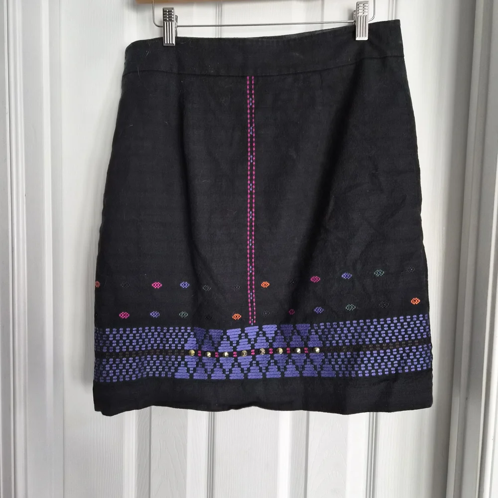 DKNY Blue A-Line Skirt Purple Band Multicolor Accents Womens Size Medium